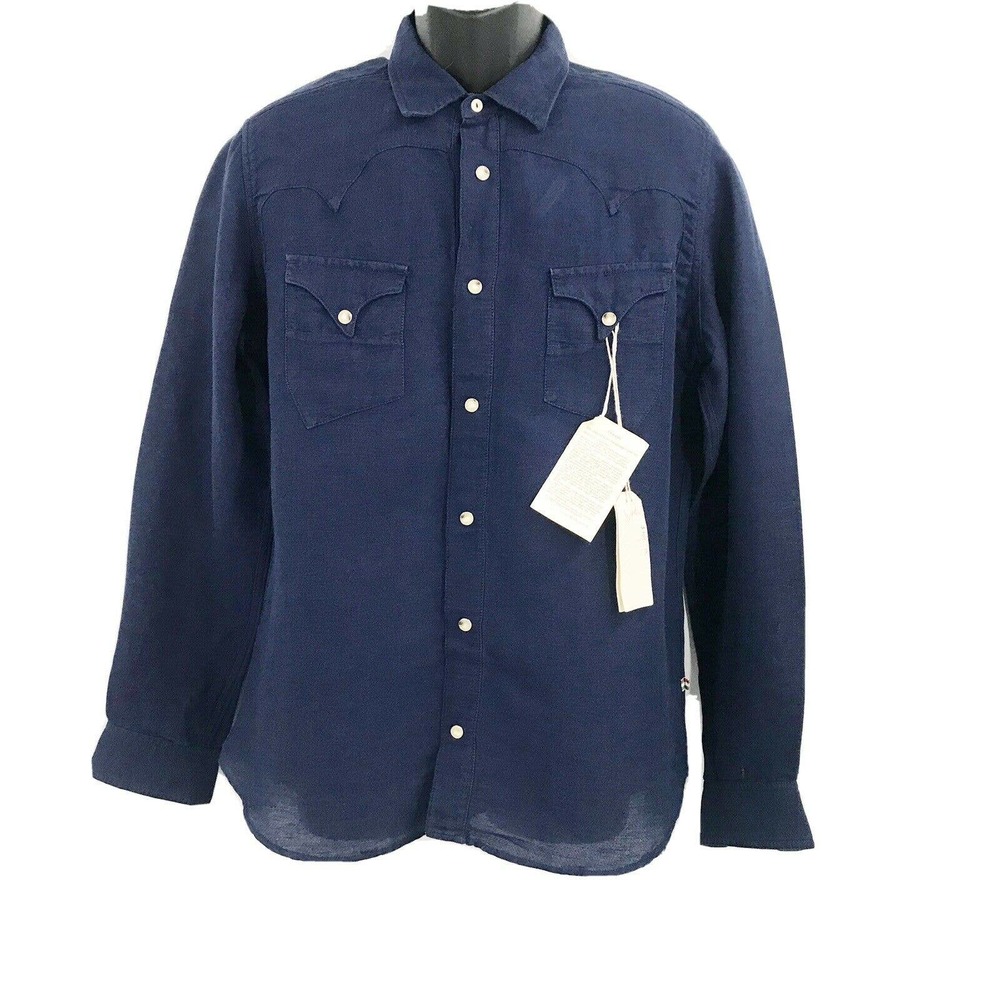 TINTORIA MATTEI 954 MEN'S SNAP BUTTON FRONT LONG SLEEVE BLUE SHIRT - Size 40